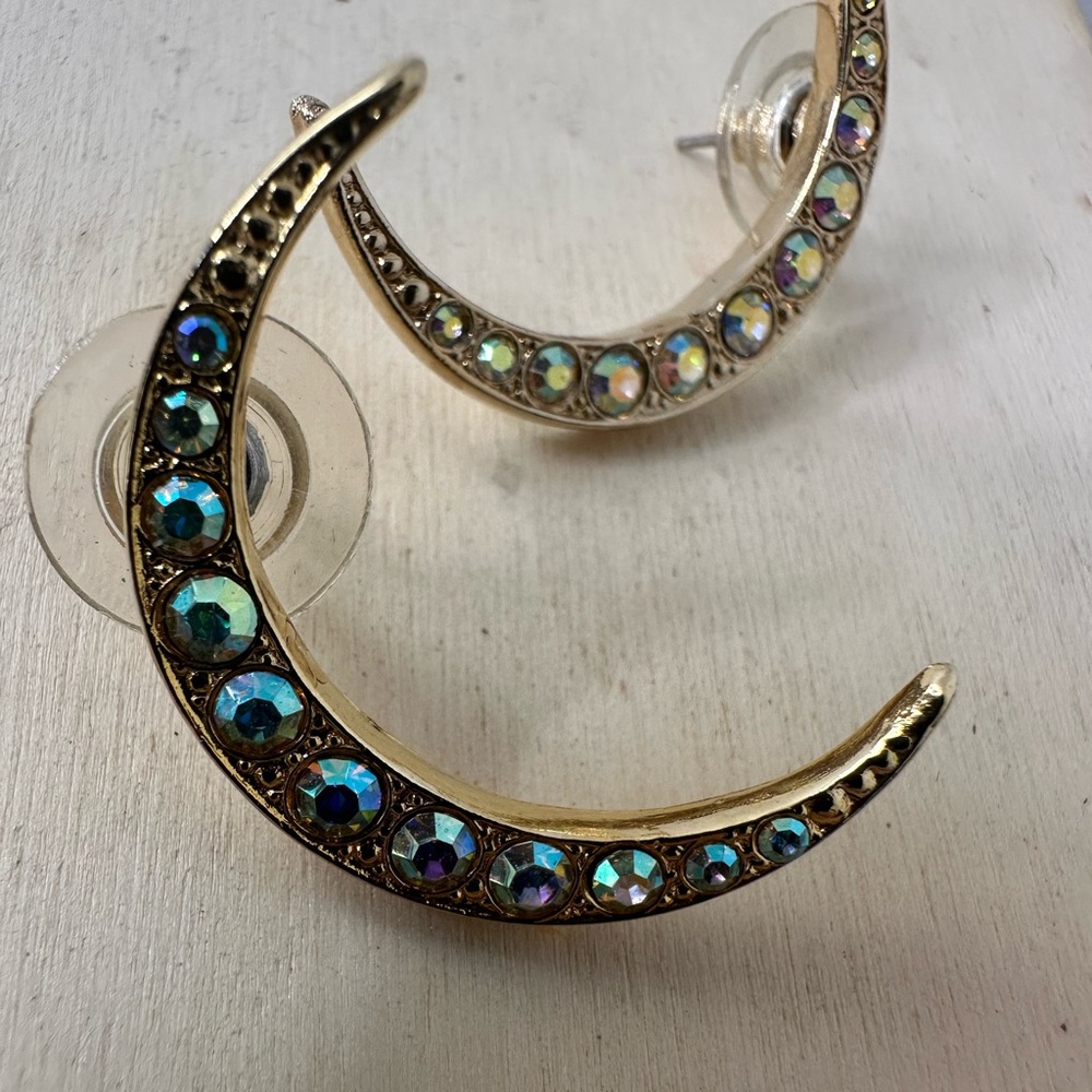 Vintage Kirk’s Folly AB Crescent Moon Postback Earrings - Picture 2 of 6